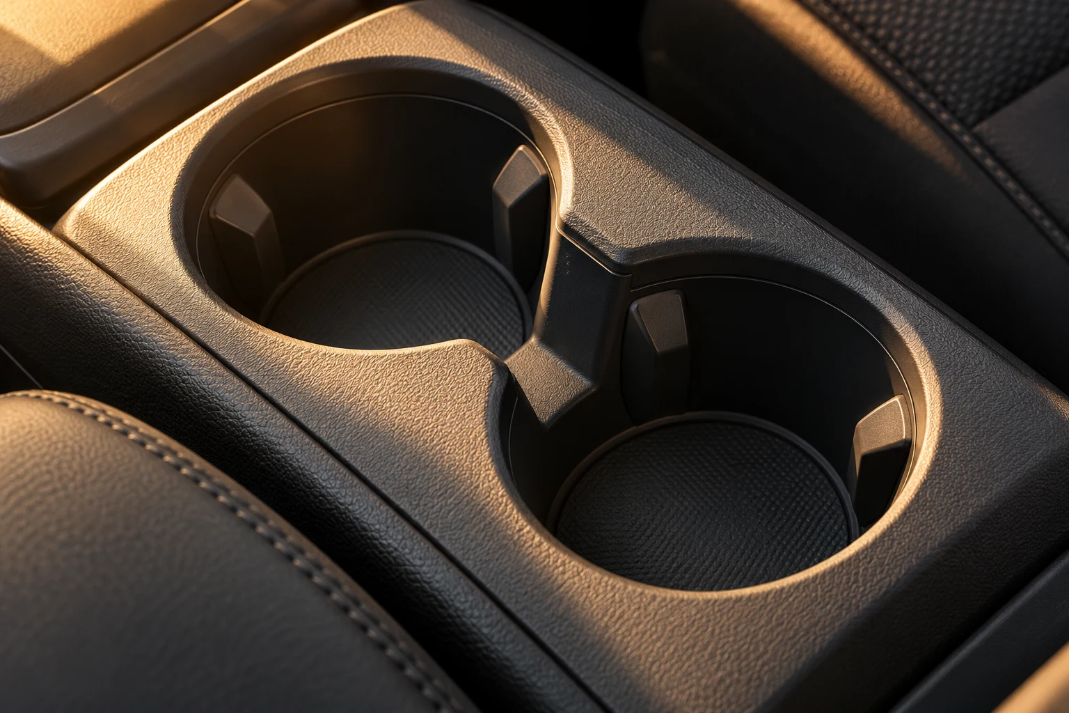 Illustrative close-up of cup holders in a vehicle interior